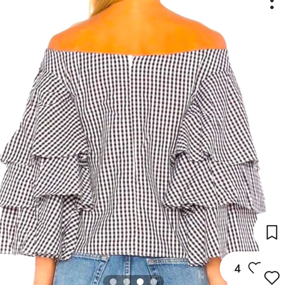 REVOLVE X ENDLESS ROSE Gingham Off-Shoulder Ruffle Top size Medium-STUNNING!